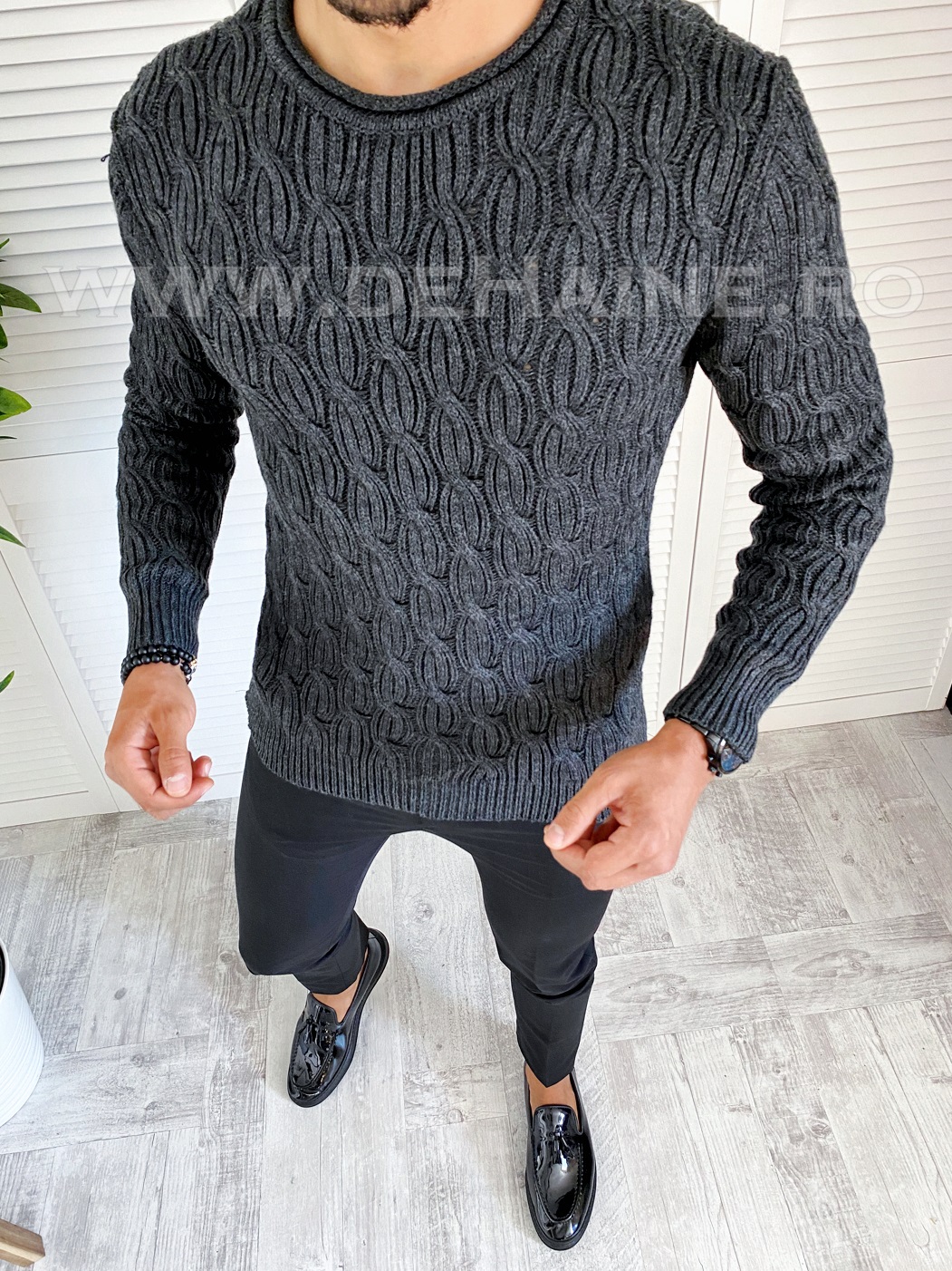 Pulover barbati gros slim fit gri inchis t3548 82-1